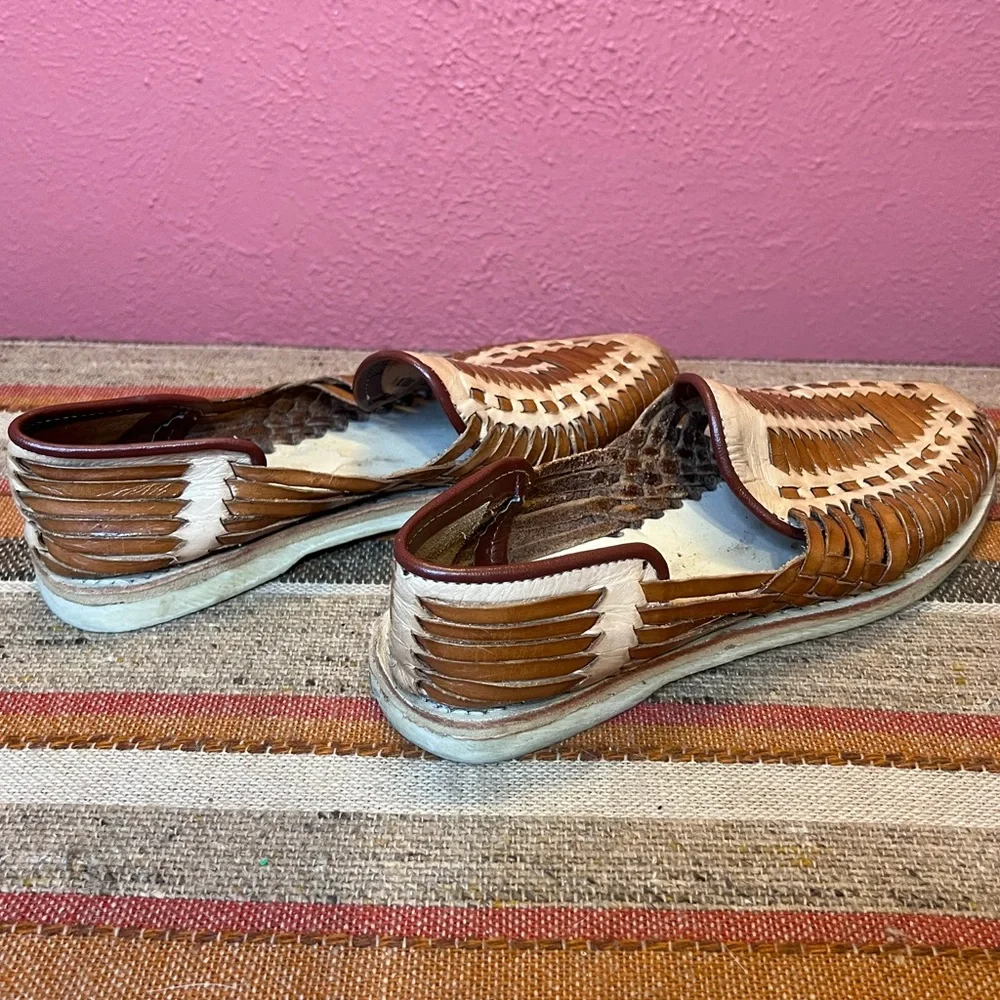 Men's Tan & Cream Woven Leather Slip-On Loafers
